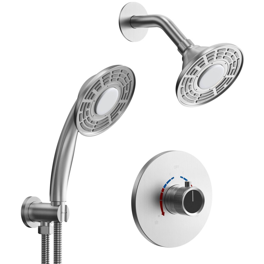 Photos - Shower System 5" Shower Kit with Three Color LED Handheld Spray Nickel - EVERSTEIN