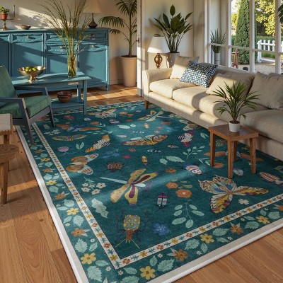 Lahome Machine Washable Back to College Series Animal Life Insects Area Rug - Nature-Inspired Carpet for Living Room, School, Bedroom, or Entryway