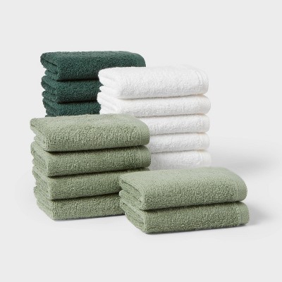 18pk Everyday Washcloths Green/White - Room Essentials™