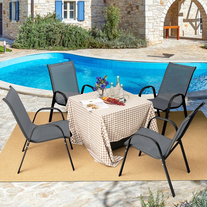 Costway Set of 4 Patio Dining Chairs Stackable Armrest Space Saving Garden Brown/Grey, 3 of 11