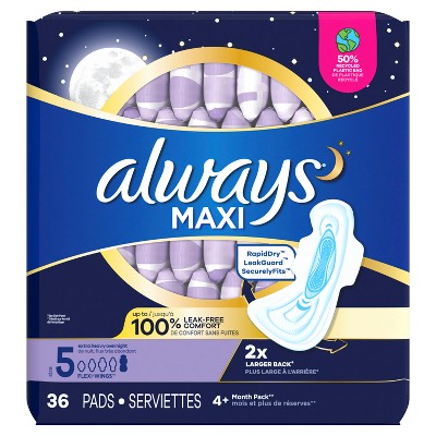 Extra Heavy Overnight Maxi Pads with Wings - Unscented