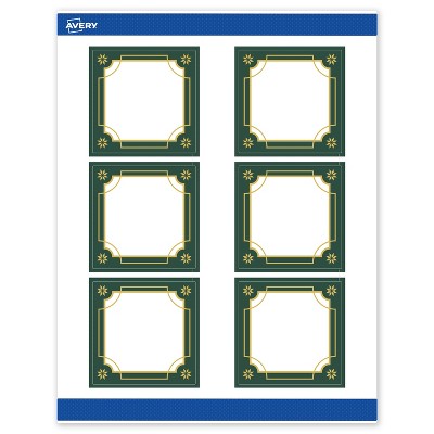 Avery Labels, 3" x 3", Gold-Green Border, Matte, 60ct