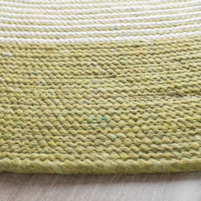 Ivory and Green Braided Wool 3' Round Handmade Rug