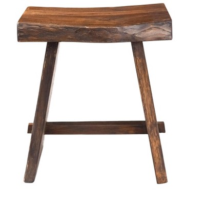 Nordic Teak  Rustic Shower and Bath Stool with Curved Seat - Brown