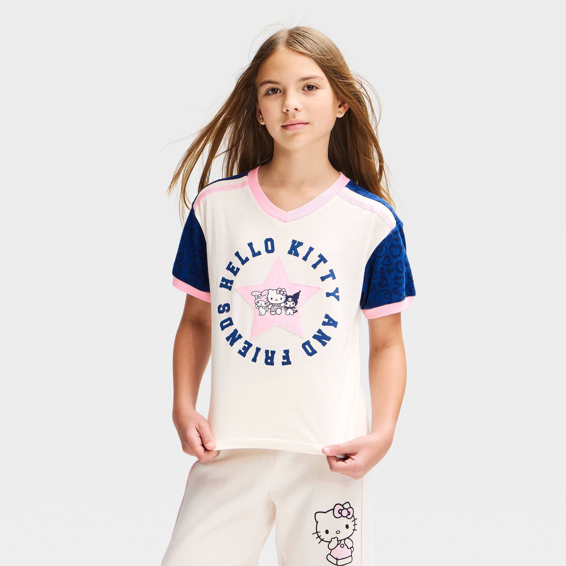 Girls' Hello Kitty and Friends Short Sleeve V-Neck Graphic T-Shirt - Ivory