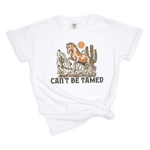 Simply Sage Market Women's Can't Be Tamed Horse Short Sleeve Garment Dyed Tee - 1 of 2