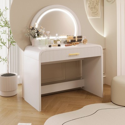 40'' Modern White Dressing Table with Mirror and Touch Screen Lights Vanity Table Set with 2 Large Drawers for Bedroom – Cuddlewood
