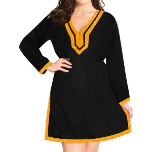 LA LEELA Women's Summer Bathing Suit Cover Ups Mini Vacation Beachwear Mini Swim Suit Loose Beach Dress Boho Dress X-Large-XX-Large Black, Solid - 1 of 4