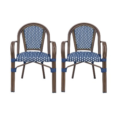 2pk Brianna Outdoor French Bistro Chairs Navy/White - Christopher Knight Home