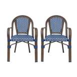 2pk Brianna Outdoor French Bistro Chairs Navy/White - Christopher Knight Home