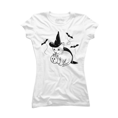 Junior's Design By Humans Halloween cat, cute kitten, happy halloween By SPOODEMOON T-Shirt