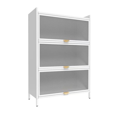 NicBex 31.5 Inch Freestanding Shoe Cabinet with 3 Flip Drawers,Storage Cabinets for Kitchen,Living Room and Entryway,White