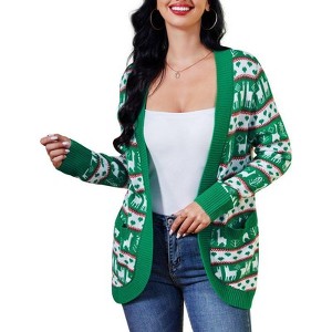 Coolmee Women's Christmas Reindeer Traditional Knitted Holiday Ugly Sweater Girl Pullover Cardigan - 1 of 4