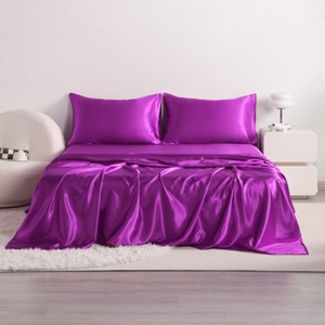 3/4 Pieces Satin Bed Sheet Set, Silky Cooling Soft Sheet Set - NTBAY - 1 of 4