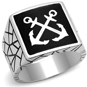 Slickblue Men's Stainless Steel Ring, Jet Epoxy Inlay, High Polished Finish, Anchor Design, Black, Size 8-13 - 1 of 4