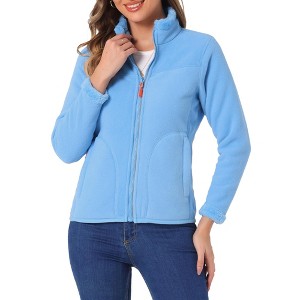 INSPIRE CHIC Women's Full Zip Long Sleeve High Neck Side Pockets Winter Fleece Jacket - 1 of 4