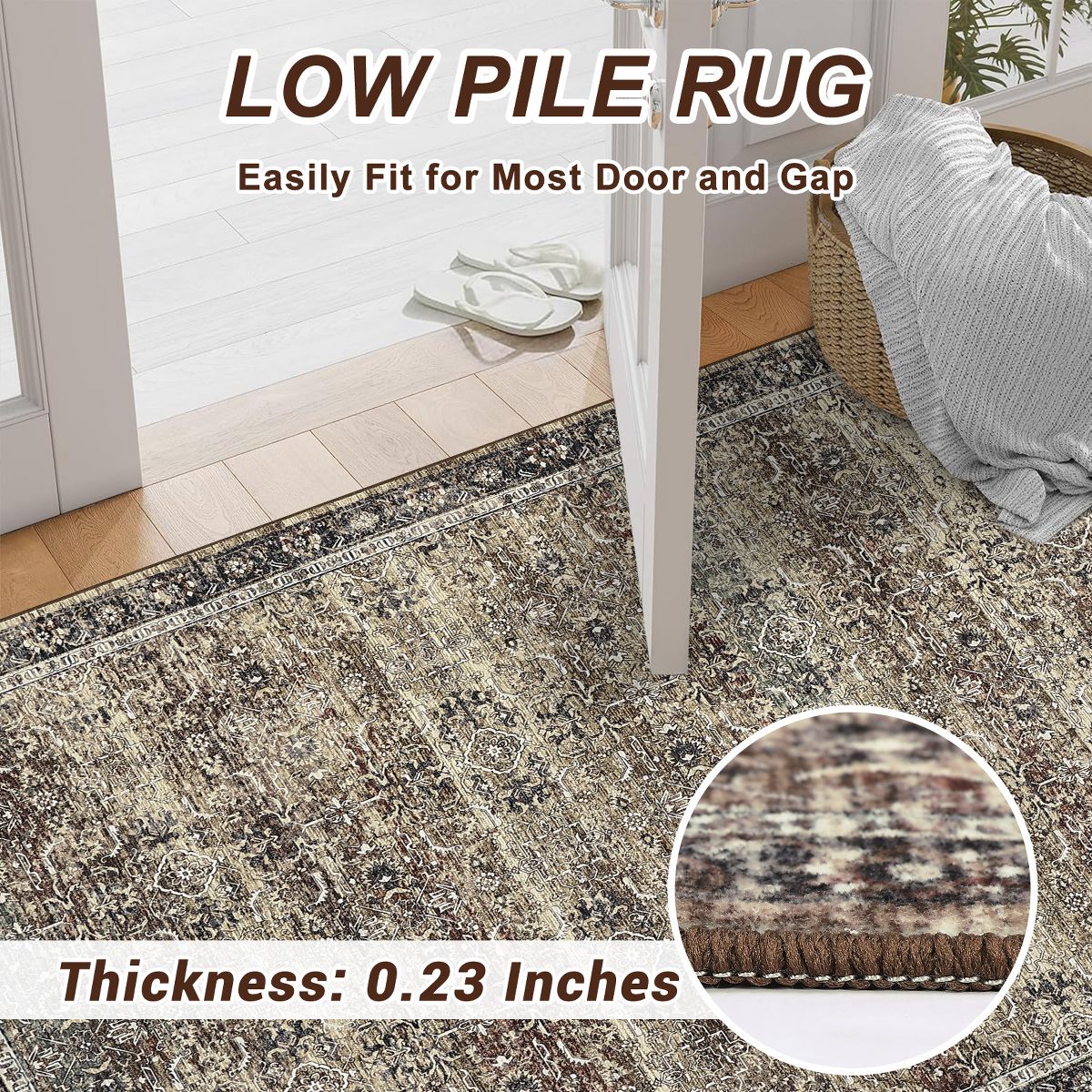 Vintage Washable Area Rugs with Non Slip for Living Room Bedroom Thin Boho Large Floor Carpet Rugs for Hallway High Traffic Area - thumbnail 5