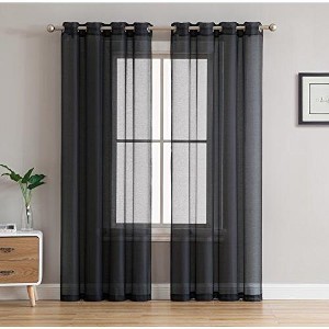 HLC.ME Semi Sheer Voile Light Filtering Transparent Window Curtain Grommet Panels - Set of 2 - 1 of 4