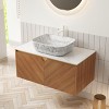 Bathroom Vanity&Sink, Floating Plywood Storage Cabinet,  Marble Pattern Ceramic Vessel Basin&Carrara White Sintered Stone Top - 2 of 4
