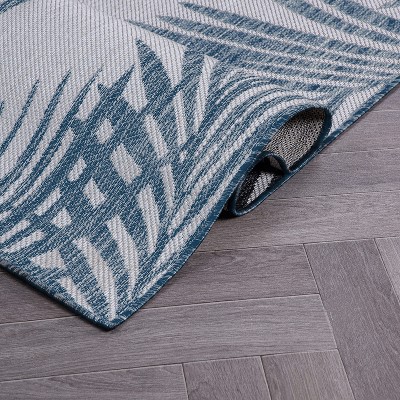 Navy Floral Tropical Reversible Flatwoven Synthetic Rug - 2'x7'