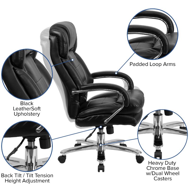 Flash Furniture HERCULES Series 24/7 Intensive Use Big & Tall 500 lb. Rated Executive Swivel Ergonomic Office Chair with Loop Arms, 4 of 15