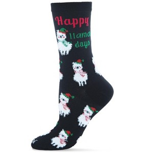 Memoi Women's Happy Llama Days Novelty Christmas Socks Black 9-11 - 1 of 4