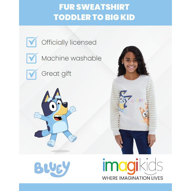 Bluey Bingo Girls Fleece Fur Sweatshirt Toddler to Big Kid, 2 of 7