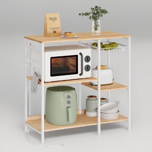 Bakers Rack, Coffee Bar Stand with Charging Station, Storage Shelves, Pull-Out Wire Basket, Table for Microwave, Kitchen - 1 of 3