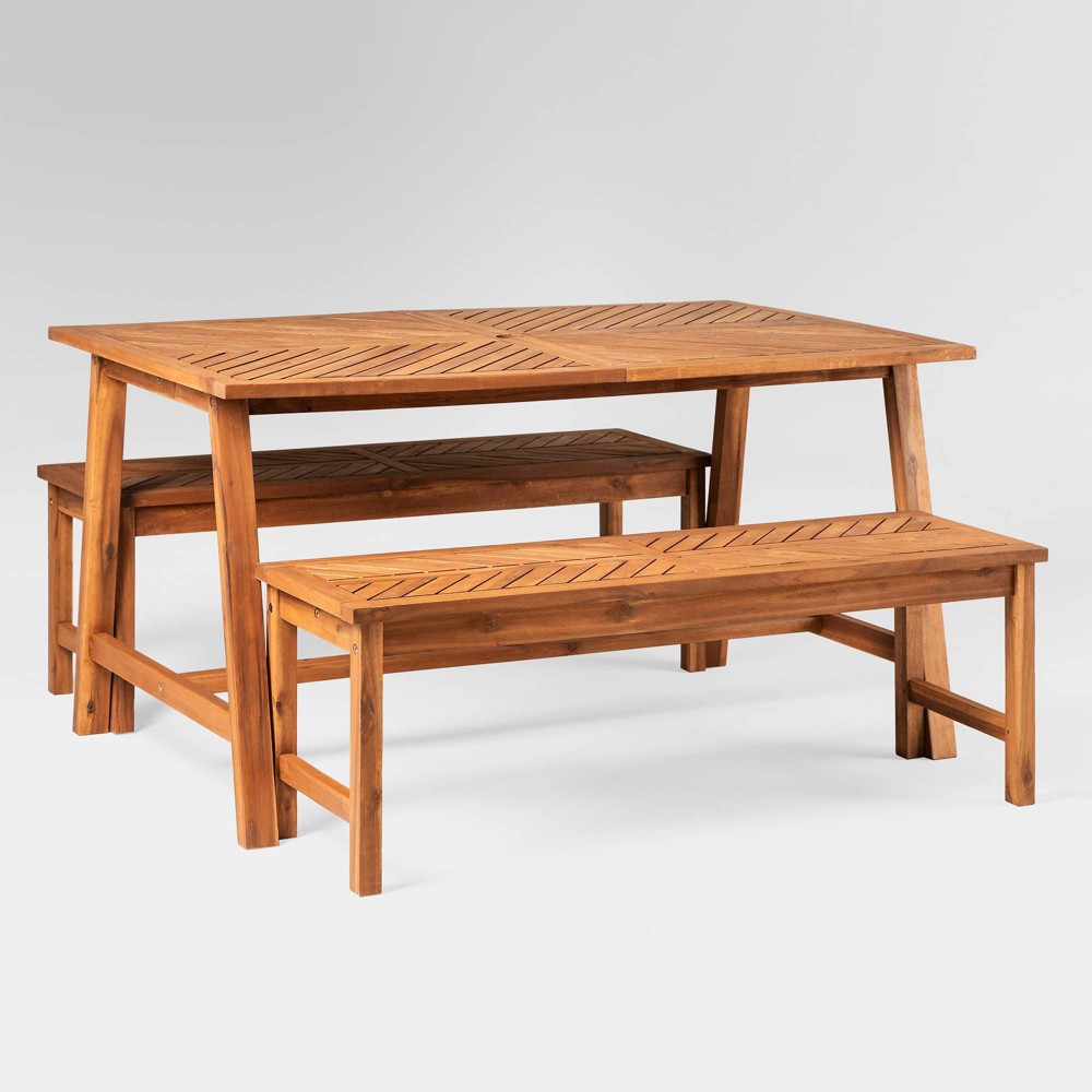 Coro Chevron 3pc Acacia Wood Dining Set - Brown - Saracina Home