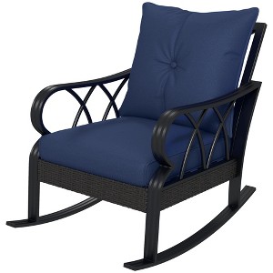 Outdoor Wicker Rocking Chair with Padded Cushions, Aluminum Furniture, Rattan Porch Rocker Chair w/ Armrest - 1 of 4