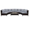 Outdoor Patio Sectional Sofa Set with Gray Cushions & Brown Wicker, Half-Moon Loveseats and Glass Coffee Table for Backyard or Deck-3irtyhousy - 3 of 4
