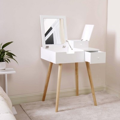Dressing Vanity Table with Flip Top Mirror 2 Drawers Wooden Makeup Desk for Bedroom Living Bedroom Studio