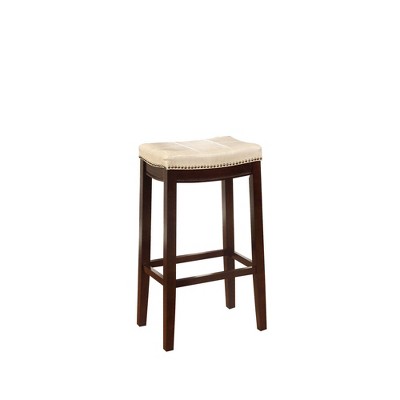 Wooden Barstool with Faux Leather Upholstery Cream/Brown - Benzara