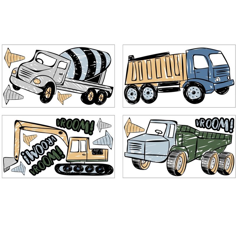 Sweet Jojo Designs Boy Wall Decal Stickers Art Nursery Décor Construction Truck Green Blue and Grey 4pc, 3 of 4