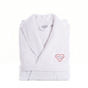 Linum Home Textiles "I Love You Mom" Embroidered White Terry Bathrobe - 1 of 4
