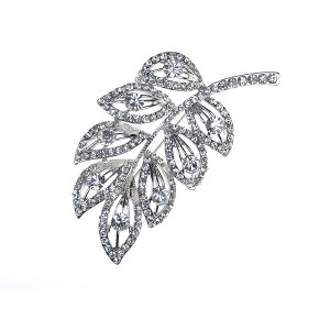 Anna-Kaci Vintage Inspired Silvery Tone Shiny Emerald Green Rainbow Rhinestones Flower Leaf Bouquet Feather Brooch Pin - 1 of 4