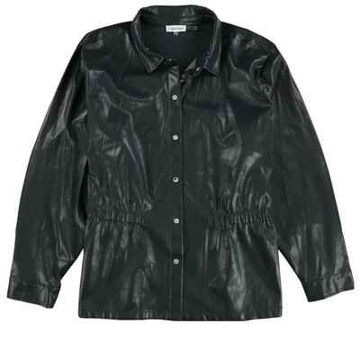 Calvin Klein Womens Faux Leather Elasticized Waist Motorcycle Jacket