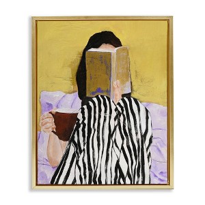 Stupell Industries Girl Reading in Bed Black Framed Floater Canvas Wall Art - 1 of 4
