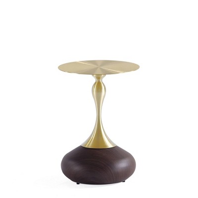 Gold and Brown Round Metal and Wood End Table