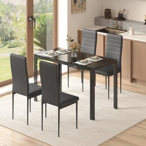 EROMMY Ebern Designs 5-Piece Glass Top Dining Table Set, Kitchen Table And 4 Luxury Faux Leather Chairs, Black - 1 of 4