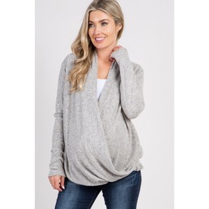 Pinkblush PinkBlush Beige Knit Draped Wrap V-Neck Maternity Nursing Top - 1 of 4