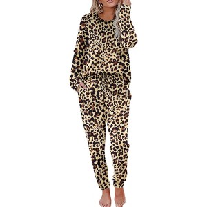 Ekouaer Pajamas Women's Long Sleeve Pj Set Soft 2 Piece Loungewear Sleepwear with Jogger Pants - 1 of 4