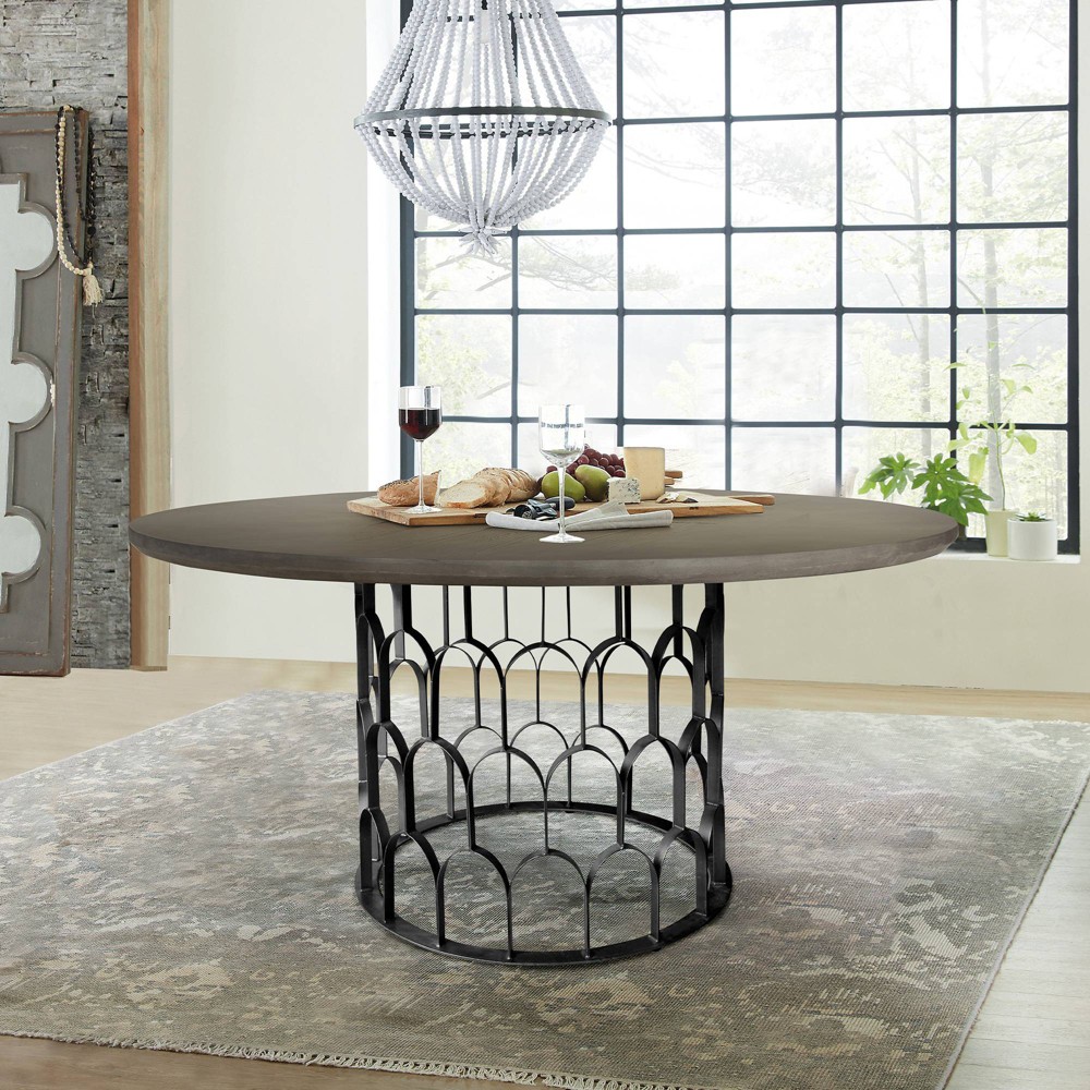 Photos - Dining Table Gatsby Concrete and Metal Round  Gray - Armen Living