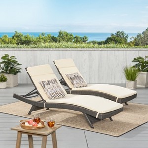 Christopher Knight Home Salem Outdoor Wicker Armless Adjustable Chaise Lounges with Cushion (Set of 2) - 1 of 4