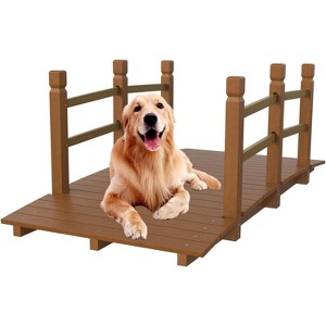 VINGLI 5 ft Garden Bridge, Wooden Arch Bridge with Safety Rails, Decorative Footbridge for Patio, Creek - 1 of 4