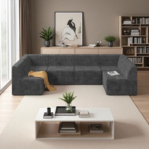 130.32" Corduroy U-Shaped Modular Sectional Sofa, 6-Piece Set - 1 of 4