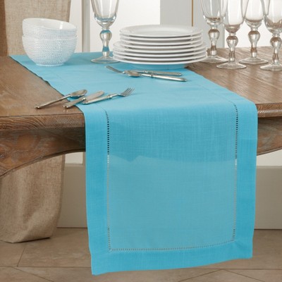Turquoise Polyester Hemstitch Table Runner 16" x 72"