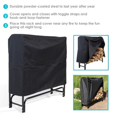 4-Foot Black Steel Firewood Log Rack with Weather-Resistant Cover