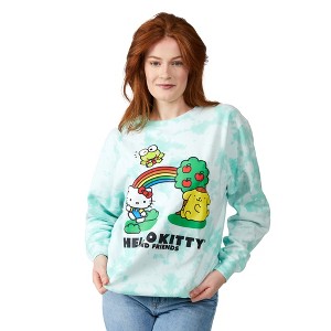 Hello Kitty & Friends Rainbow & Group Shot Crew Neck Long Sleeve Blue Women's Oversized Reversible Pullover Sweatshirt - 1 of 4