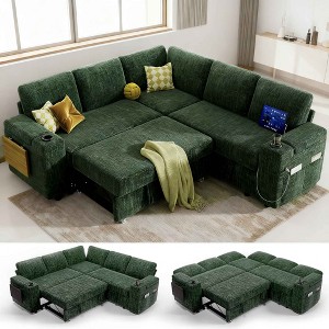Vipbear 85" Modular Sectional Sleeper Sofa with Pull Out Bed, 5 Seat L Shaped Couch with Reclining Backrest，Tool Free Assembly - 1 of 4